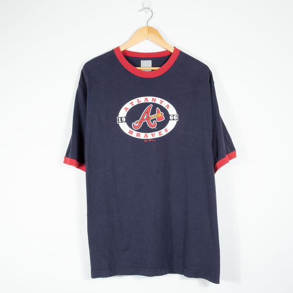 Majestic Atlanta Braves Ringer T-Shirt - Navy - Medium